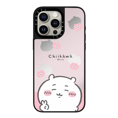 Japanese Cartoon ChiiKawa Transparent Black Frame & Mirror Phone Case | Yeah Selfie and Love Stawberry - iPhone Case 12 13 14 15 16 17 Pro Promax