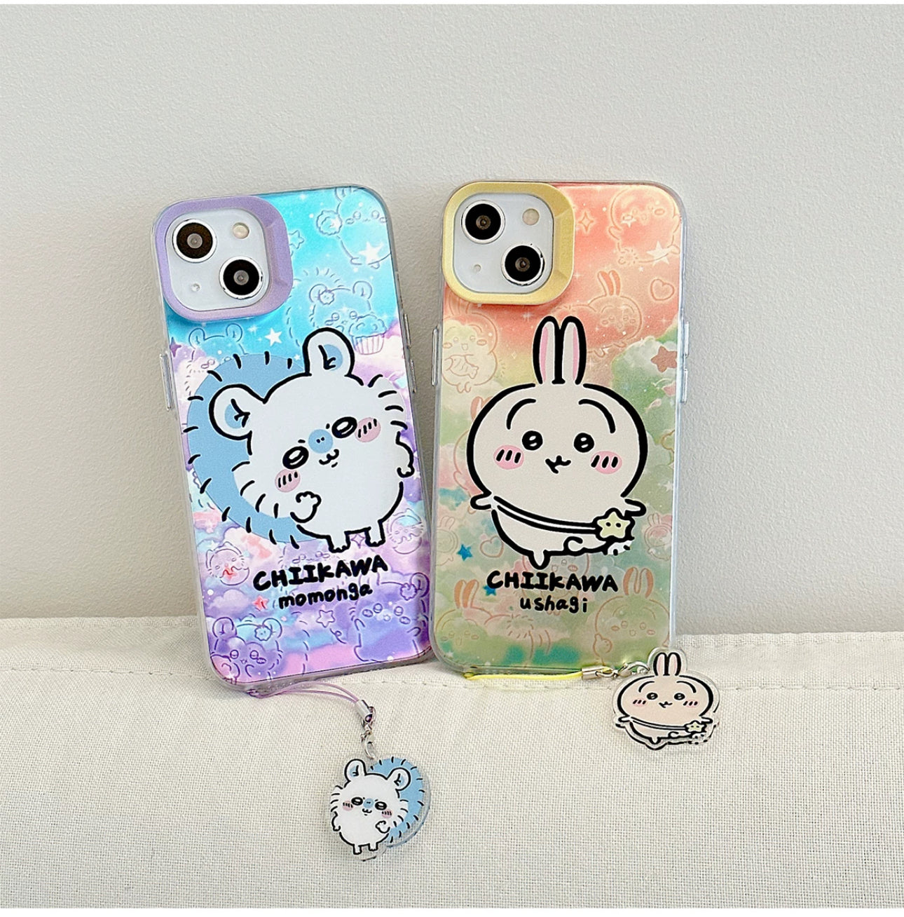 Japanese Cartoon iPhone Case with Strap | Laser Outing ChiiKawa Hachiware Usagi Momonga - iPhone CasePhone Case  7 8 PLUS SE2 XS XR X 11 12 13 14 15 Pro Promax 12mini 13mini