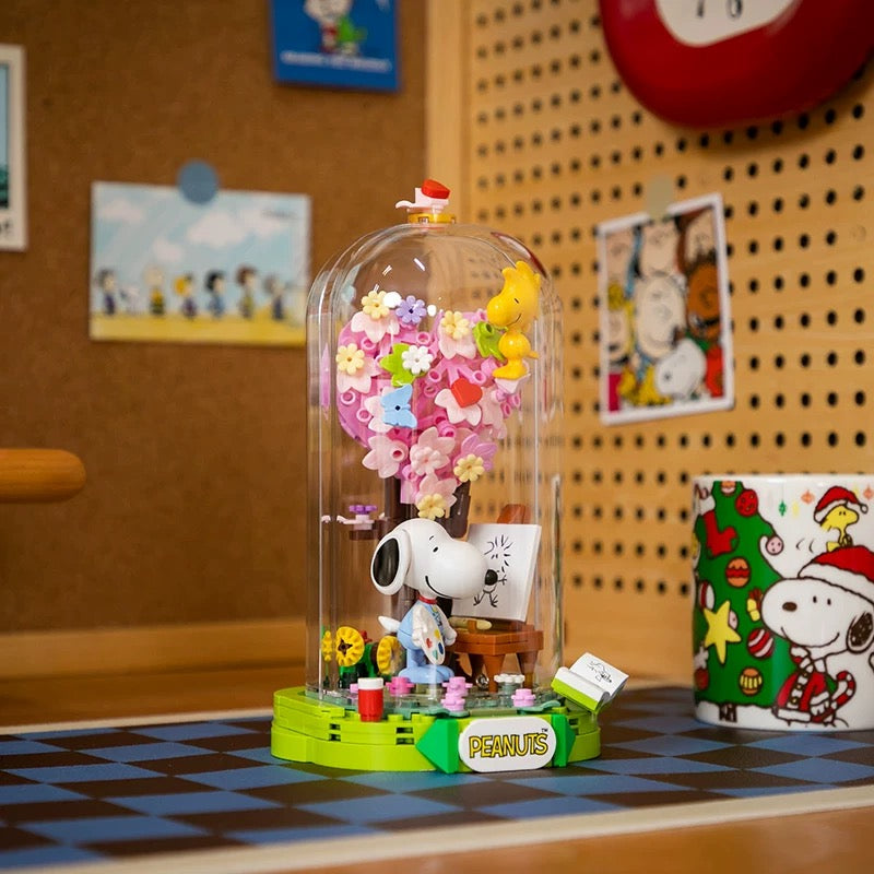 Pan Tasy x Peanut Fun Holiday Series | Cofffee Drawing Writing Time - Lovely Dog and Yellow Birds Building Blocks Toy Collections