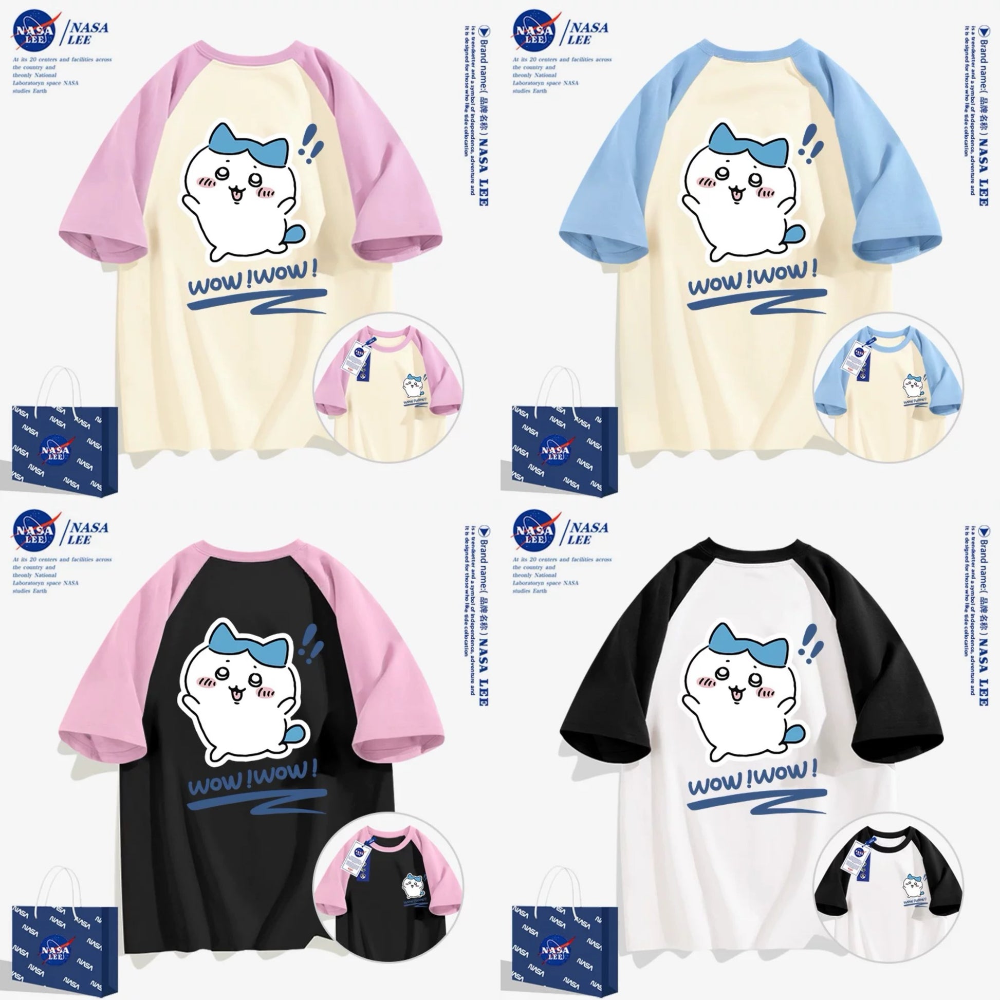 Japanese Cartoon ChiiKawa Casual Style T-Shirt Series | Hachiware Wow Front & Back 2 - Kawaii Fashion Items