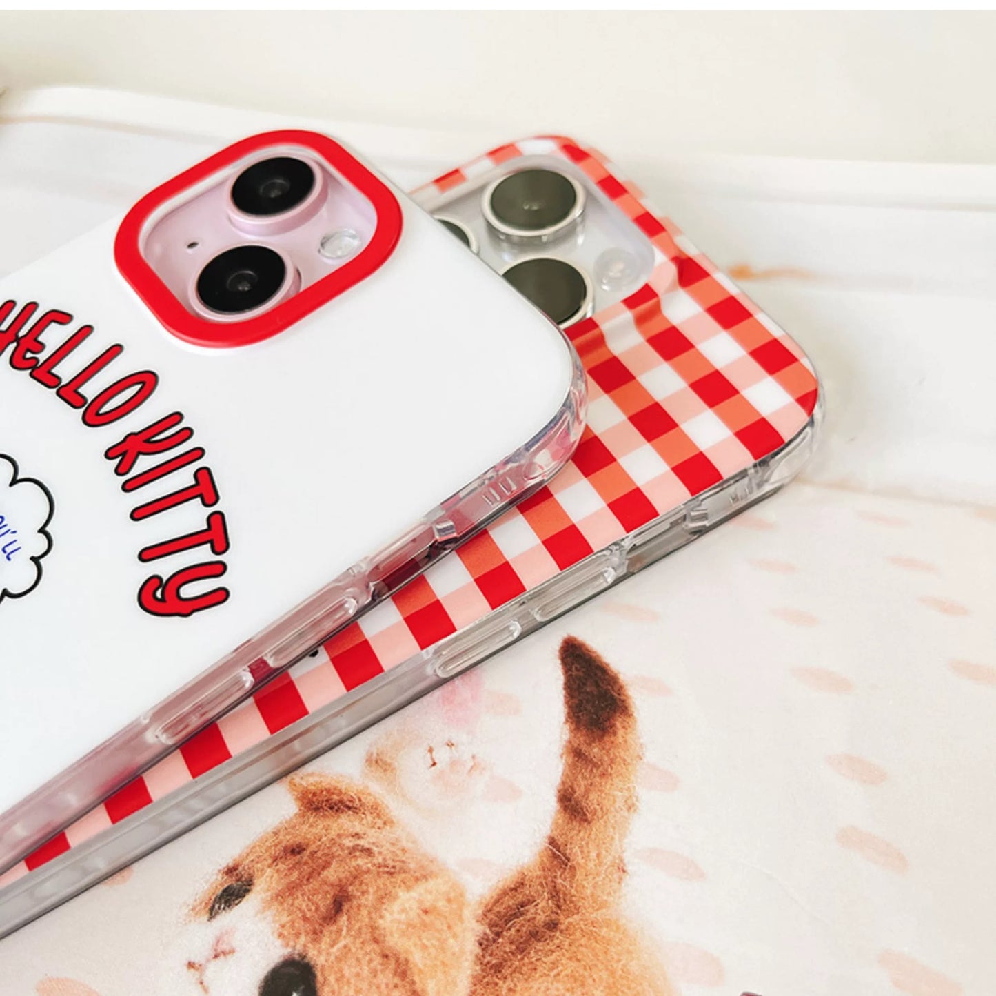 Japanese Cartoon Sanrio Hello Kitty | White Goldfish & Red Popcorn - iPhone Case 13 14 15 Pro Promax