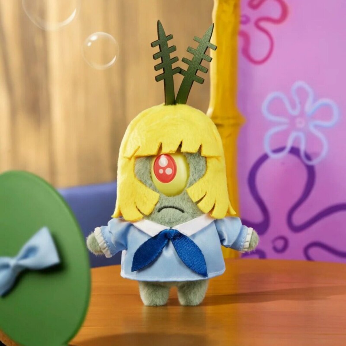 Plankton's Day in Bikini Bottom Series - Beauty Plankton plush keychain with blonde wig