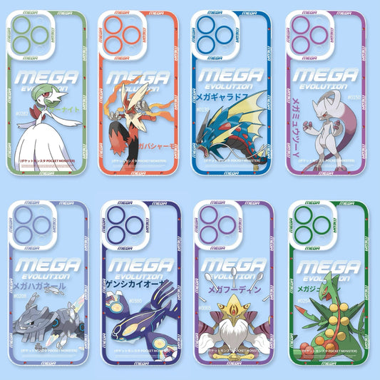 Japan Cartoon Pokemon Mega Evolution | Gardevoir Blaziken Gyarados Mewtwo Y Steelix Kyogre Alakazam Sceptile - iPhone Case PLUS SE2 XS XR X 11 12 13 14 15 16 16e 17 17e Pro Promax 12mini 13mini