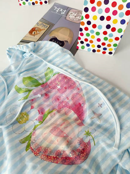 Korean Fashion Cute Fruits Style Long-sleeved Sun Protection T-Shirt Series | Strawberry Hoodie - Kawaii Fashion Items