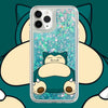 Japanese Cartoon Pokemon Snoriax - Green Glitter QuickSand iPhone Case 6 7 8 PLUS SE2 XS XR X 11 12 13 14 15 16 Pro Promax 12mini 13mini