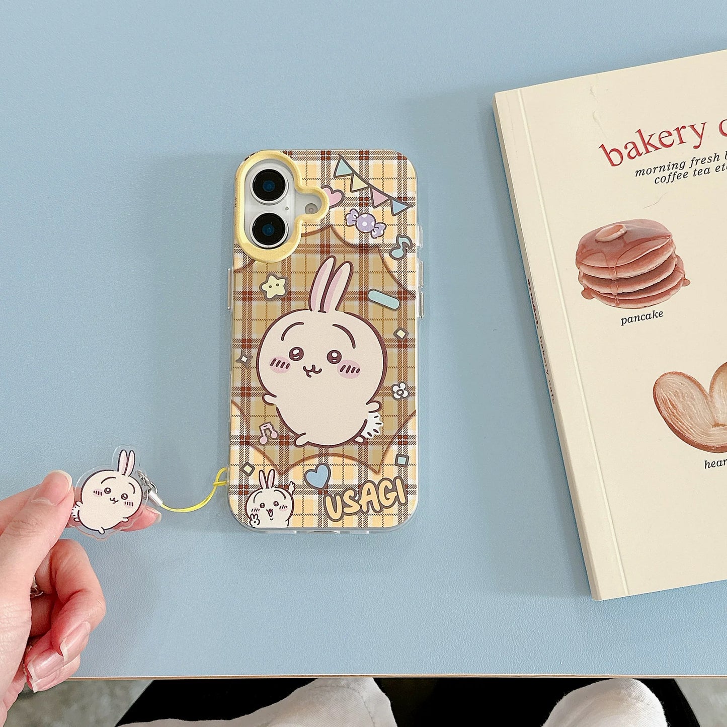 Japanese Cartoon ChiiKawa Laser Phone Case with Strap | Retro Plaid ChiiKawa Hachiware Usagi Momonga - iPhone Case PLUS SE2 11 12 13 14 15 16 16e 17 17e Pro Promax 12mini 13mini