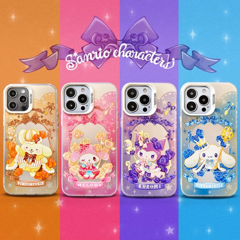 Japanese Cartoon Sanrio King & Queenl | My Melody Kuromi Cinnamoroll Pompompurin Laser - iPhone Case 11 12 13 14 15 16 Pro Promax