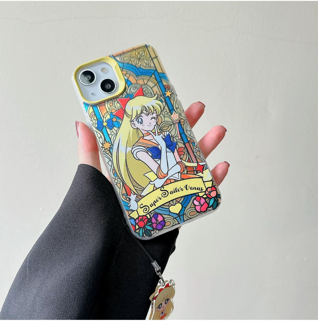 Japanese Cartoon Sailor Moon Phone Case with Strap | Laser Glass Window - iPhone Case PLUS SE2 XS XR X 11 12 13 14 15 Pro Promax 12mini 13mini