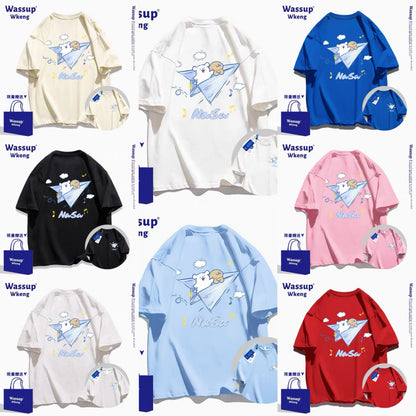 Cute Cartoon Doggie Maltese Puppy Style T-Shirt Series | On Paper Plane Front & Back - Kawaii Fashion Items for Child & Adult