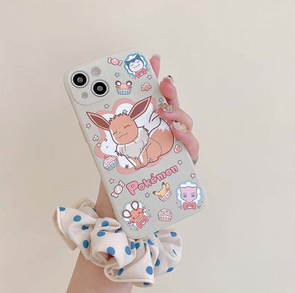 Japanese Cartoon Pokemon Hand Drawing Version | Pikachu Eevee Colour Case - iPhone Case 7 8 PLUS SE2 XS XR X 11 12 13 14 15 16 Pro Promax 12mini 13mini KawaiiGiftLand