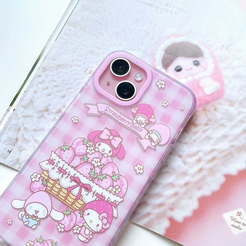 Japanese Cartoon Sanrio Strawberry Baby Hello Kitty My Melody Cinnamoroll - iPhone Case 13 14 15 Pro Promax