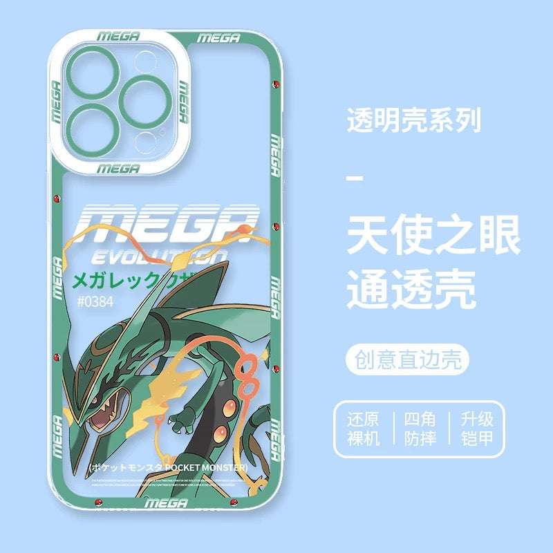 Japan Cartoon Pokemon Mega Evolution | Rayquaza - iPhone Case 6 7 8 PLUS SE2 XS XR X 11 12 13 14 15 16 16e Pro Promax 12mini 13mini