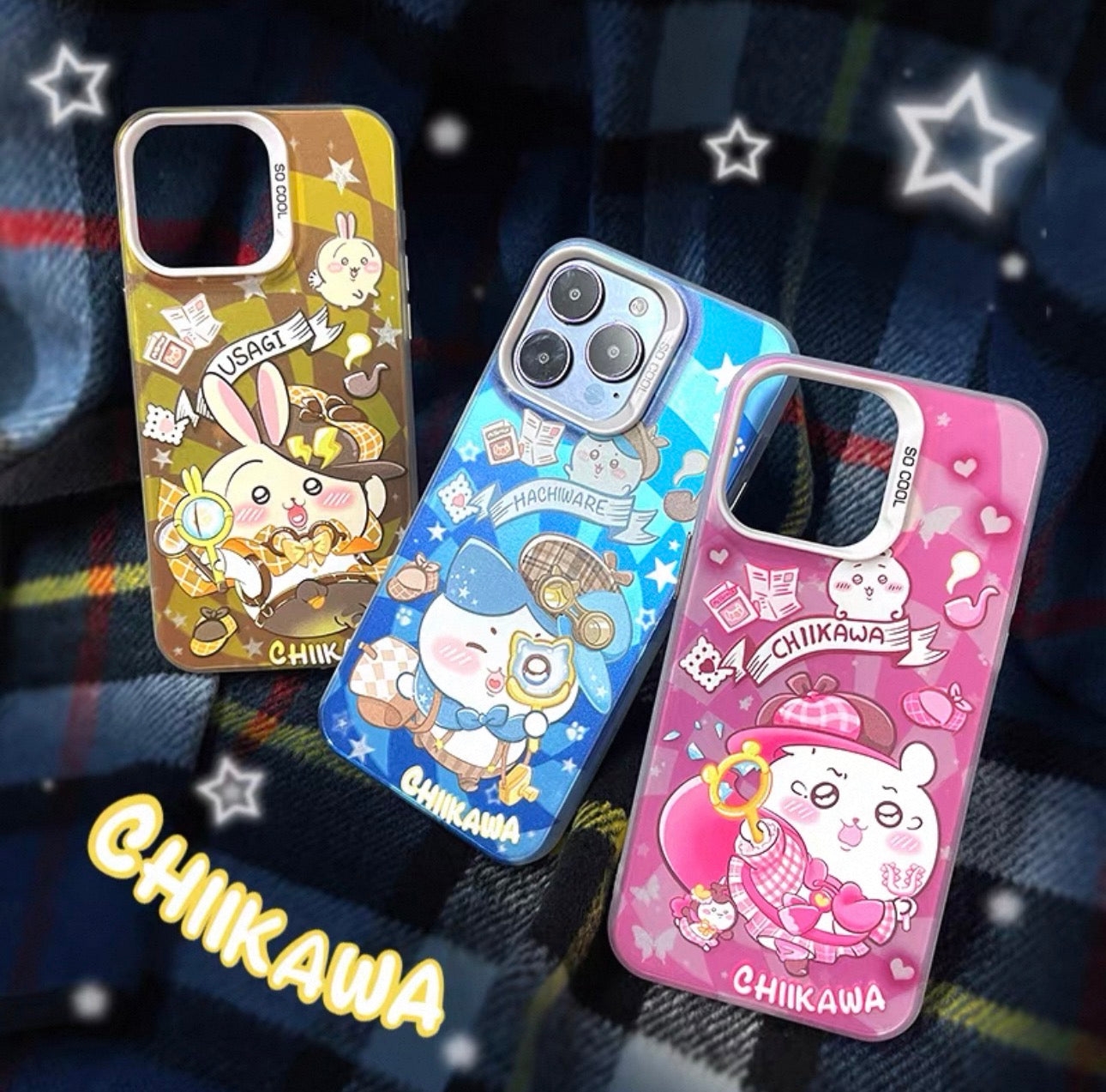 Japanese Cartoon ChiiKawa Detective Laser Case | ChiiKawa Hachiware Usagi Momonga - iPhone Case 11 12 13 14 15 16 16e 17 17e Pro Promax