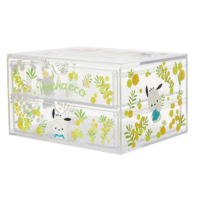 Sanrio X Miniso | Hello Kitty My Melody Kuromi Cinnamoroll Pochacco Flower Garden 2 Layers Storage Drawer - Kawaii Desk Helper items Room Decoration