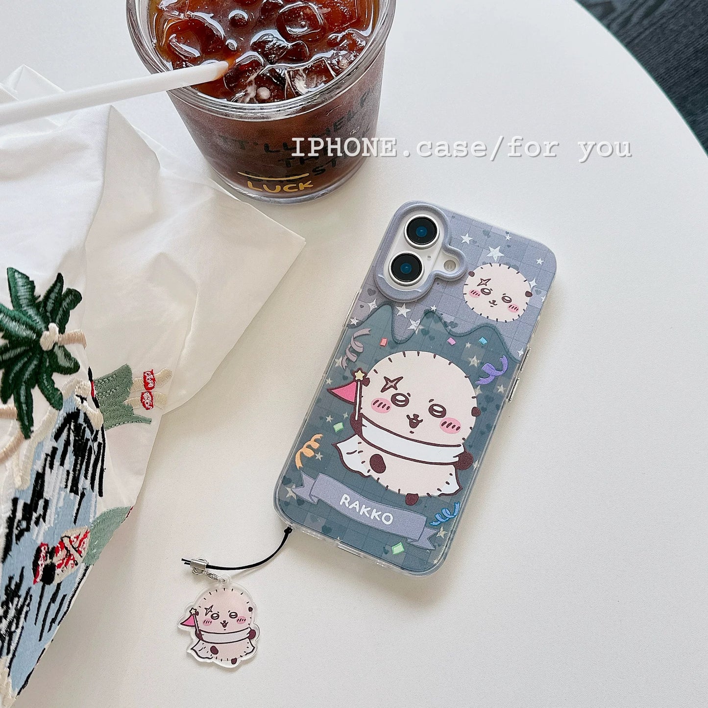 Japanese Cartoon ChiiKawa iPhone Laser Case with Strap | Happy Party Rakko Kurimanju Shisa Furuhonya - iPhone Case PLUS SE2 11 12 13 14 15 16 16e 17 17e Pro Promax 12mini 13mini