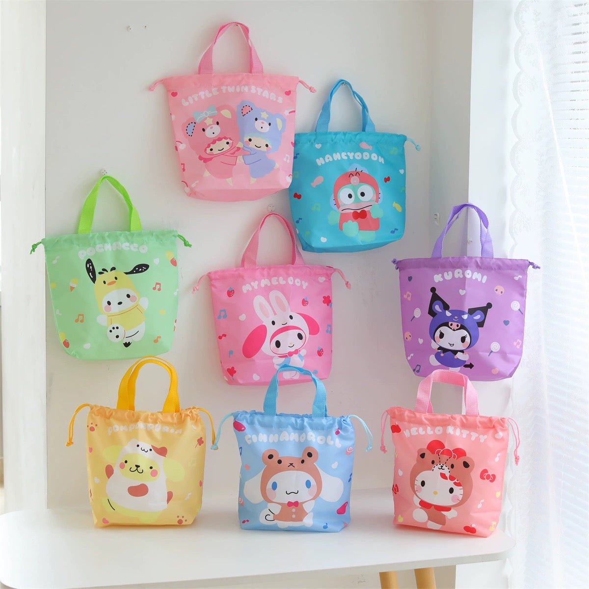 Japanese Cartoon with Friends Tidy Up Bag | Hello Kitty My Melody Kuromi Cinnamoroll Pompompurin Pochacco Little Twin Stars Hangyodon - Little Lunch Bag