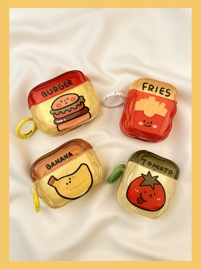 Japanese Cartoon Fun Colourful Fast Food & Fruits Fries Hamburger Tomato Banana - AirPods AirPodsPro AirPods3 Case Green Yellow Red Brown