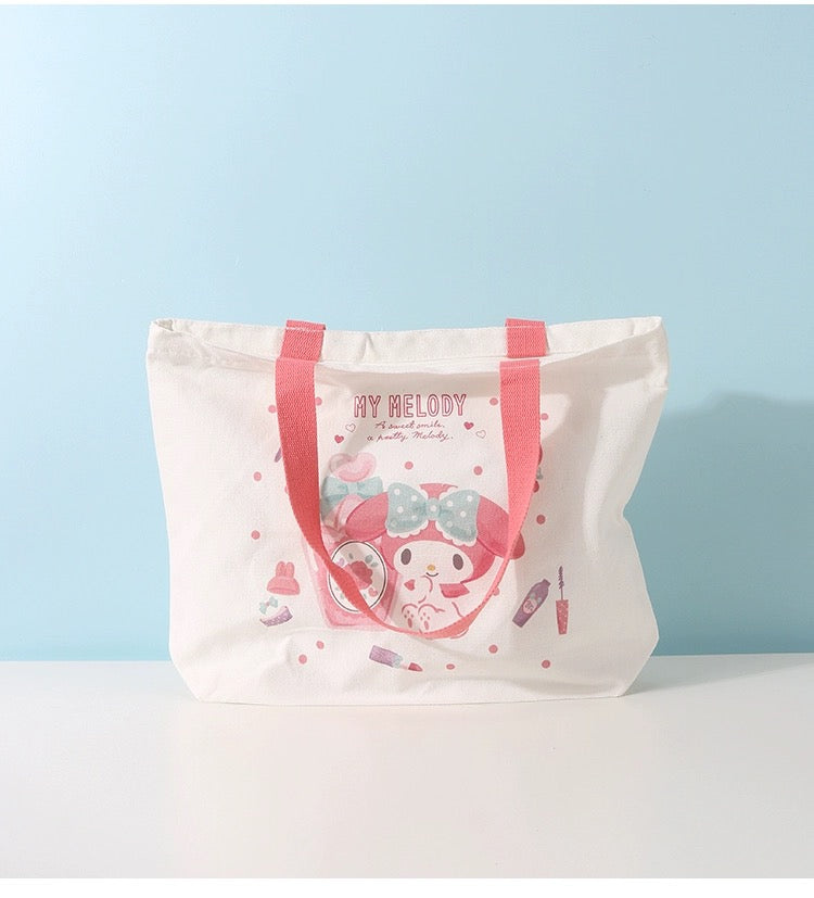 Sanrio 2023 Series Tote Bag | Hello Kitty My Melody Kuromi Cinnamoroll Pochacco Hangyodon - with Zipper KawaiiGiftLand