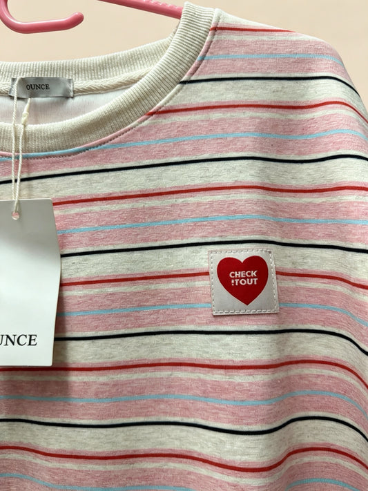 Korean Fashion Autumn Winter Long-sleeved Series | Pink Stripe with Heart Label - Kawaii Fashion Items