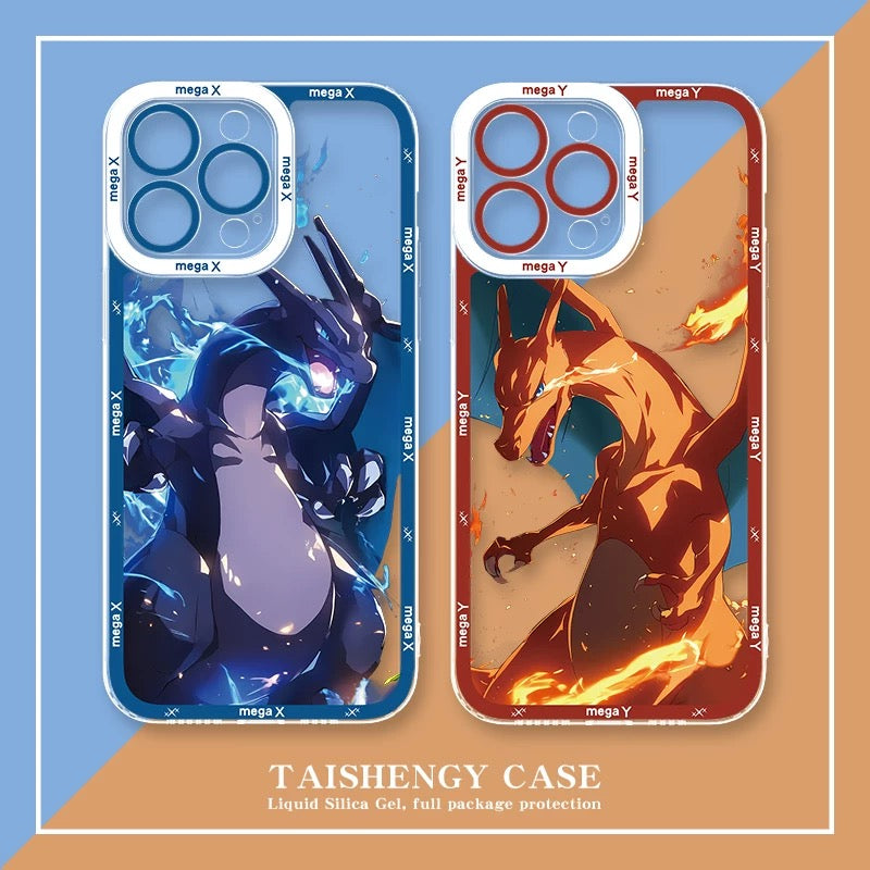 Japanese Cartoon Pokemon Evolution Verison | X Y Charizard - iPhone Case 6 7 8 PLUS SE2 XS XR X 11 12 13 14 15 16 16e Pro Promax 12mini 13mini