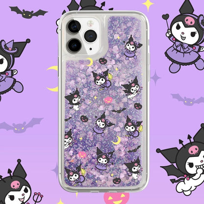 Japanese Cartoon Kuromi Witch - Purple Glitter QuickSand iPhone Case 6 7 8 PLUS SE2 XS XR X 11 12 13 14 15 Pro Promax 12mini 13mini