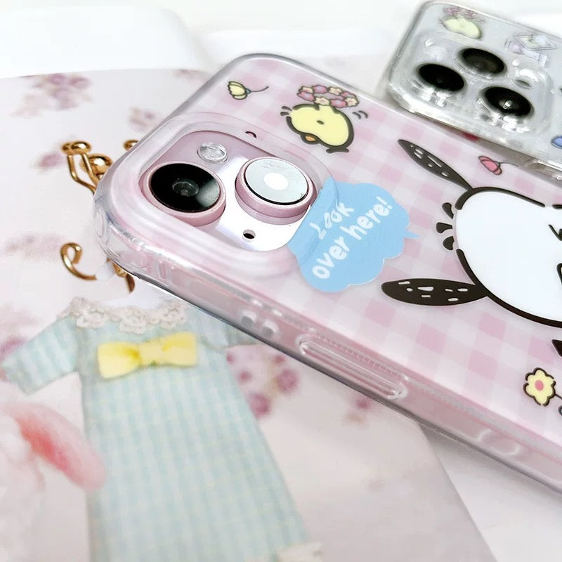 Japanese Cartoon Sanrio Pochacco | Pink Camera & White Traveling - iPhone Case 13 14 15 Pro Promax