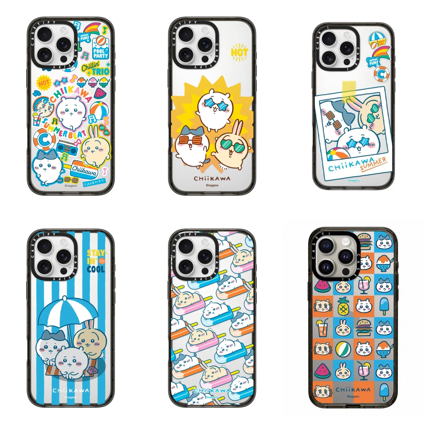 Japanese Cartoon ChiiKawa Clear with Transparent Black Frame Phone Case | ChiiKawa Hachiware Usagi Summer Time Party Part1 6 Styles - iPhone Case 12 13 14 15 16 17 Pro Promax