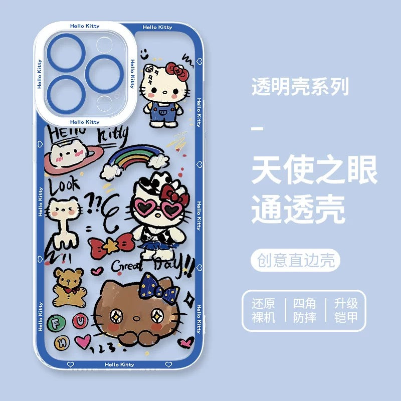 Japanese Cartoon Hello Kitty | Vintage Kitty Blue Version 5 Styles - Phone Case Samsung Galaxy S26 S25 S24 S23 S22 S21 FE Ultra Edge