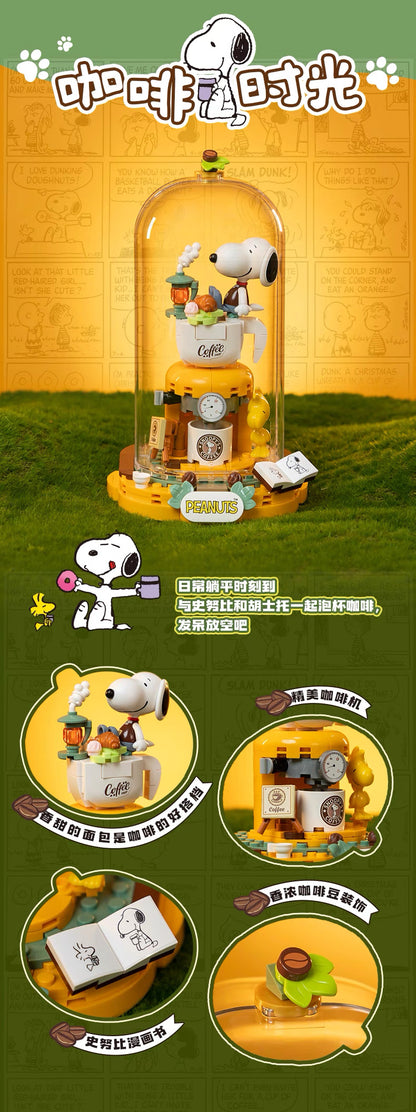 Pan Tasy x Peanut Fun Holiday Series | Cofffee Drawing Writing Time - Lovely Dog and Yellow Birds Building Blocks Toy Collections