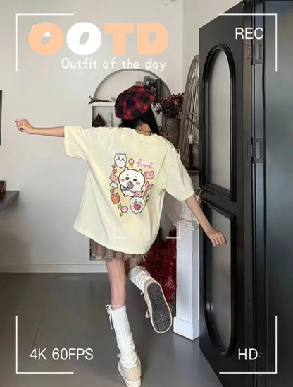 Japanese Cartoon ChiiKawa Casual Style T-Shirt Series | Chiikawa Attack Front & Back - Kawaii Fashion Items