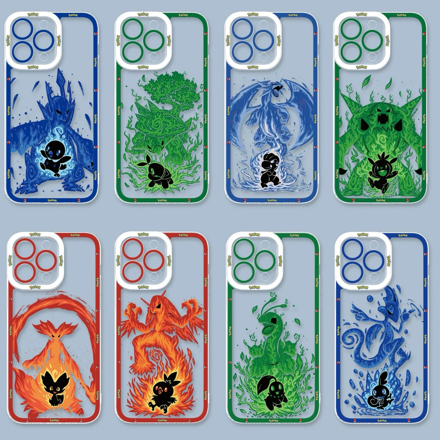 Japan Cartoon Pokemon Evolution Soul Version | Piplup Empoleon Turtwig Torterra Bagon Salamence Chespin Chesnaught Fennekin Delphox Torchic Blaziken Chikorita Meganium Sobble Inteleon - iPhone Case PLUS SE2 12 13 14 15 16 16e 17 17e Pro Promax 12mini 13mini