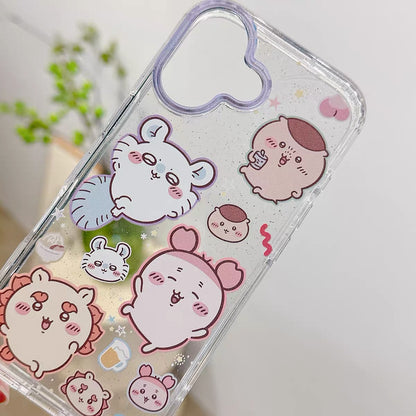 Japanese Cartoon ChiiKawa Gittler Colour Clear Case with Phone Strape | ChiiKawa Hachiware Usagi Momonga Rakko Kurimanju Shisa Furuhonya - iPhone Case Plus SE2 11 12 13 14 15 16 16e 17 17e Pro Promax 12mini 13mini