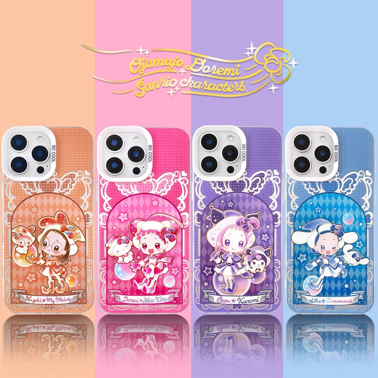 Japanese Cartoon Sanrio x Magical DoReMi  Laser Case | Hello Kitty My Melody Kuromi Cinnamoroll 4 Styles - iPhone Case 11 12 13 14 15 16 16e 17 17e Pro Promax