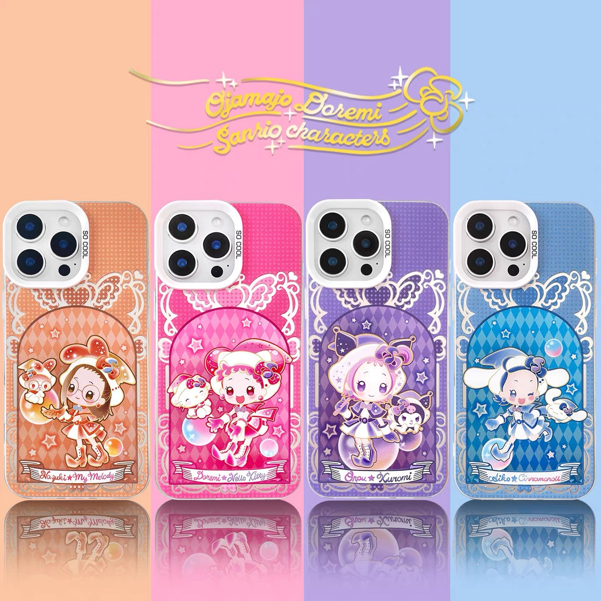 Japanese Cartoon Sanrio x Magical DoReMi  Laser Case | Hello Kitty My Melody Kuromi Cinnamoroll 4 Styles - iPhone Case 11 12 13 14 15 16 16e 17 17e Pro Promax