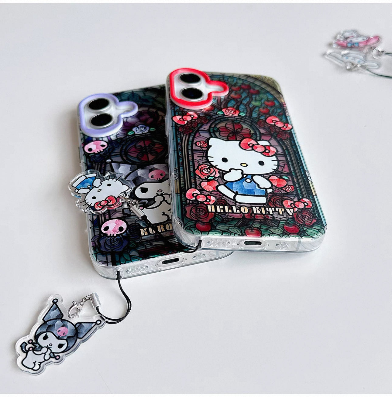 Japanese Cartoon Sanrio iPhone Case with Strap | Laser Glass Window Hello Kitty My Melody Kuromi Cinnamoroll - iPhone Case 7 8 PLUS SE2 XS XR X 11 12 13 14 15 Pro Promax 12mini 13mini