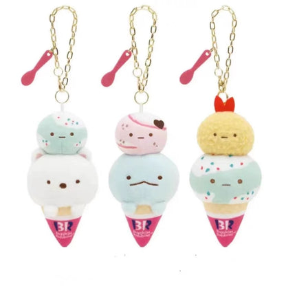 Japan Cartoon Sumikko Gurashi x BR Ice Cream Version Keychain | Shirokuma Ebifurai No Shippo Tokage - Mini Plush Doll 10cm Keychain