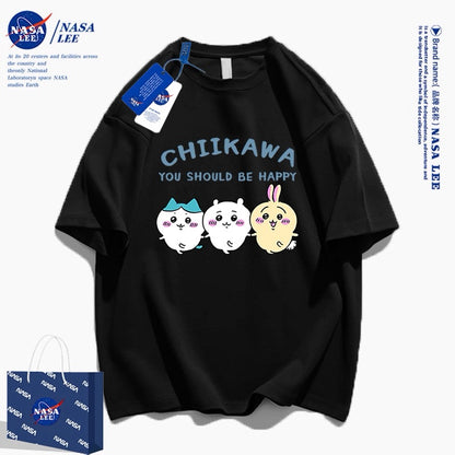 Japanese Cartoon ChiiKawa Casual Style T-Shirt Series | Chiikawa Hachiware Usagi You Should Be Happy - Kawaii Fashion Items