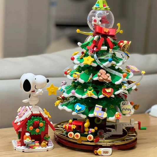 Pan Tasy x Peanut | Christmas Tree White Dog and Friends - Lovely Dog and Yellow Birds Building Blocks Toy Collections
