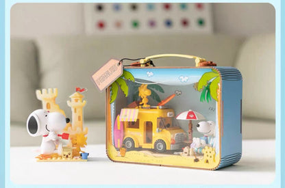 Pan Tasy x Peanut | Summer Travel Suitcase White Dog and Friends - Lovely Dog and Yellow Birds Building Blocks Toy Collections