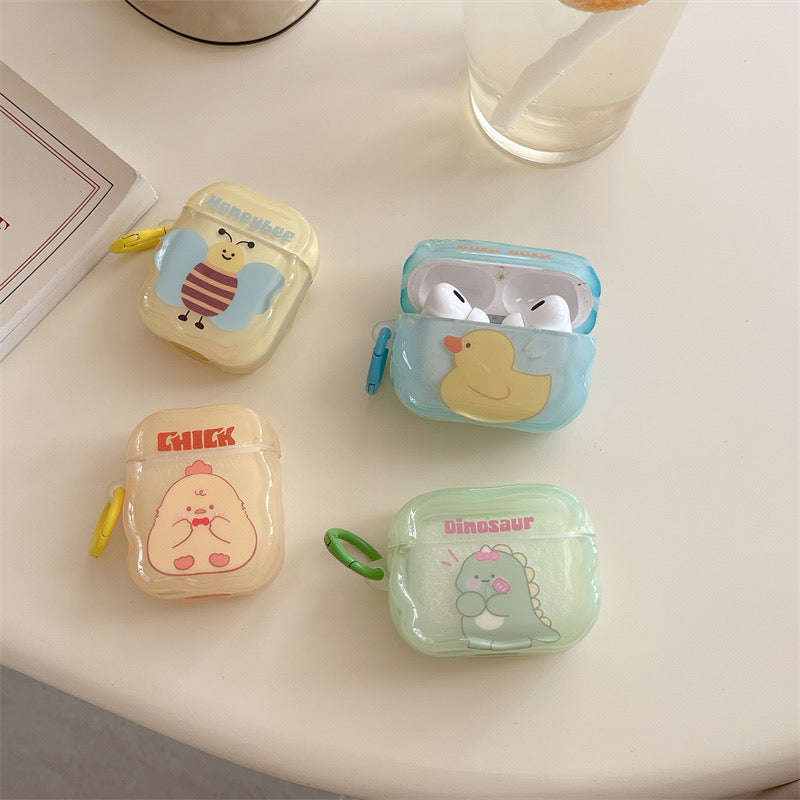 Japanese Cartoon Fun Pastel Colour Chick Duck Honey Bee Dinosaur - AirPods AirPodsPro AirPods3 Case Orange Yellow Blue Green