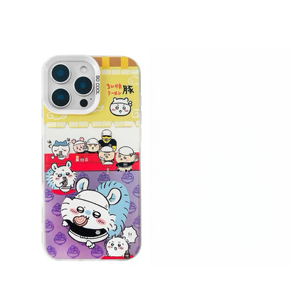 Japanese Cartoon ChiiKawa Pork Ramen Restaurant Laser Case | ChiiKawa Hachiware Usagi Momonga - iPhone Case 11 12 13 14 15 16 16e 17 17e Pro Promax