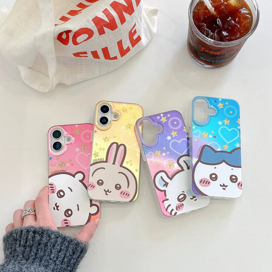 Japanese Cartoon ChiiKawa Laser Phone Case | Golden Stars with Light Heart ChiiKawa Hachiware Usagi Momonga - iPhone Case PLUS SE2 11 12 13 14 15 16 16e 17 17e Pro Promax 12mini 13mini