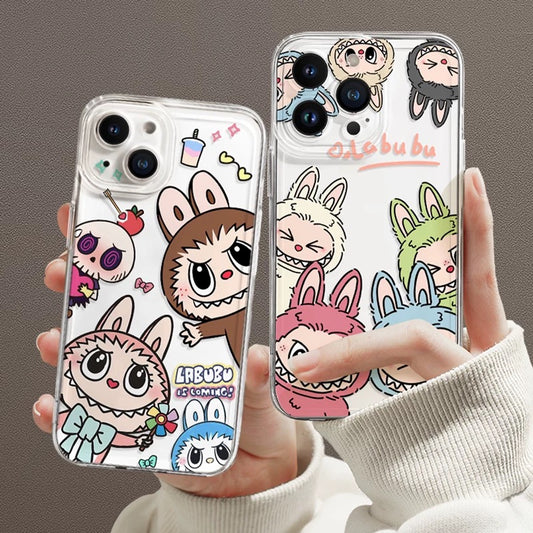 Cute Cartoon Labubu Zimomo | Labubu is coming Macaron - iPhone Case XR XS X 11 12 13 14 15 Pro Plus Promax