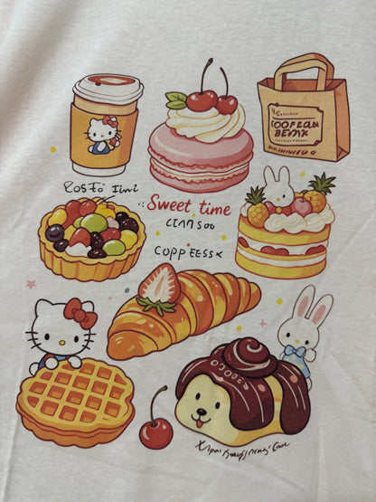 Korean Fashion Cute Cartoon Style T-Shirt Series | Vintage Hello Kitty with Cafe Sweets - Kawaii Fashion Items