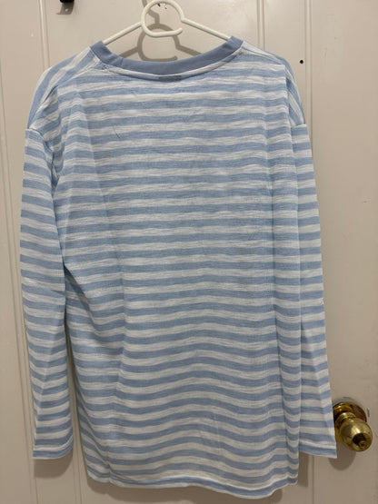 Korean Fashion Emis Style Long-sleeved Sun Protection T-Shirt Series | White Blue Stripe - Kawaii Fashion Items