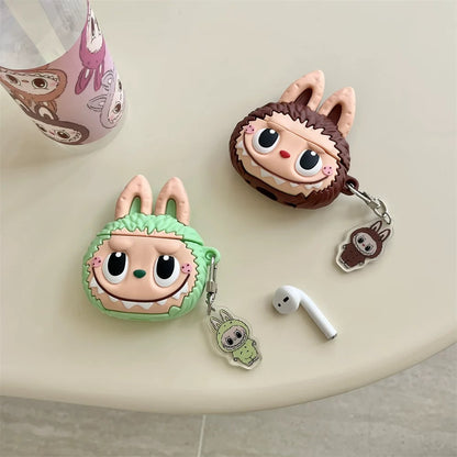 Cute Cartoon Silicone Labubu with Keychain | Brown Pink Green - AirPods AirPodsPro AirPods3 Case