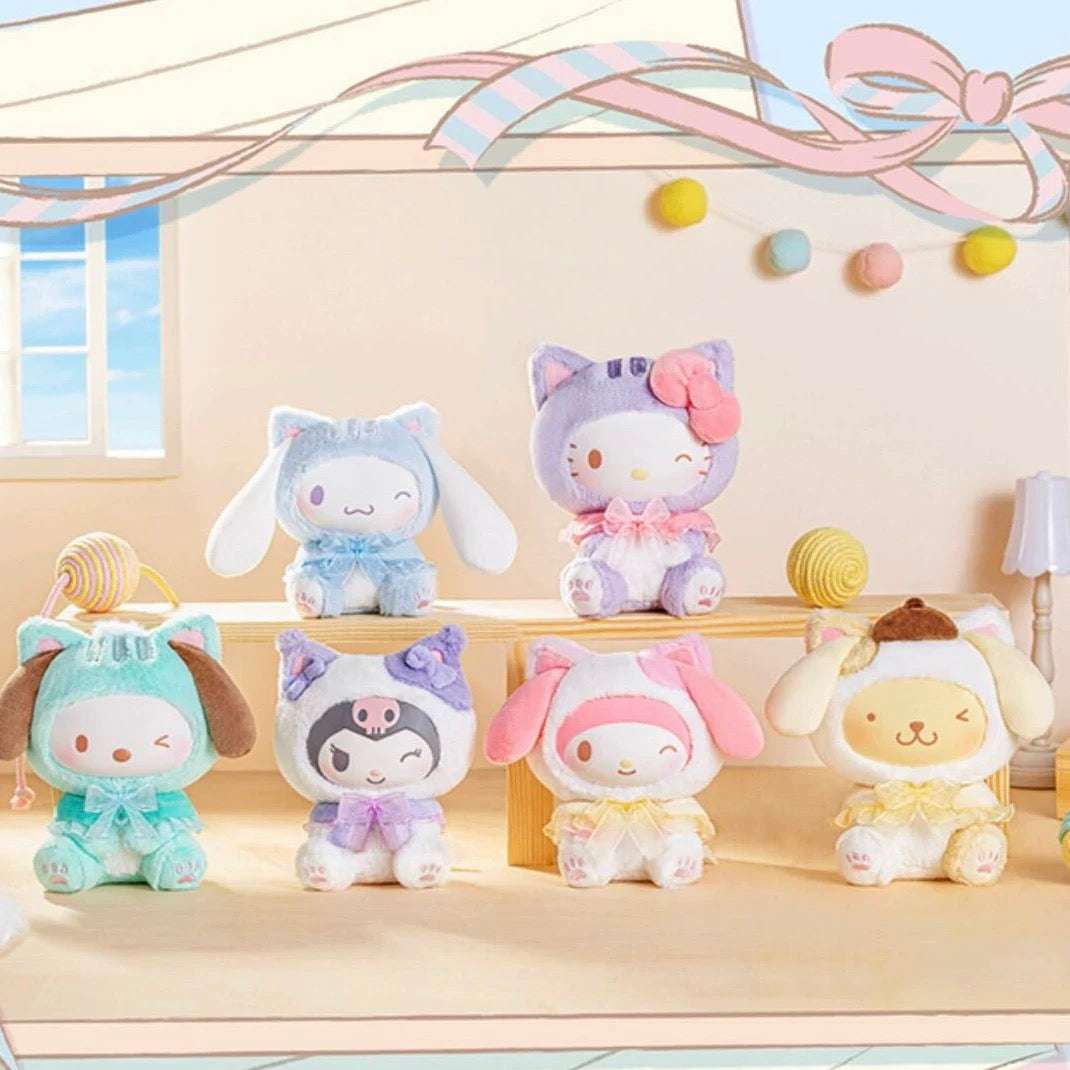 TopToy Sanrio Characters Play with Kittens | Hello Kitty My Melody Kuromi Cinnamoroll Pompompurin Pochacco Pastel Cat - Collectable Toys Mystery Blind Box