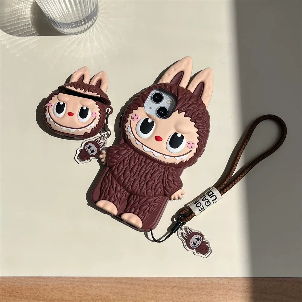 Cute Cartoon Labubu Zimomo Silicon Case | Brown Pink - iPhone Case 13 14 15 Pro Promax