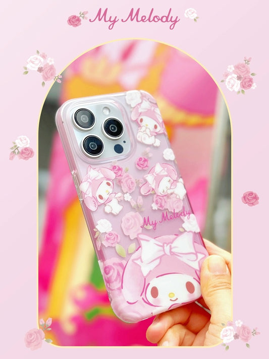 Japanese Cartoon Sanrio | Clean Romantic Rose Garden My Melody - iPhone Case 13 14 15 Pro Promax