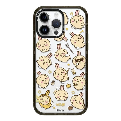 Japanese Cartoon ChiiKawa Clear with Transparent Black Frame Phone Case | Full Screen Fun Emo Colour & Clear ChiiKawa Hachiware Usagi - iPhone Case 12 13 14 15 16 17 Pro Promax